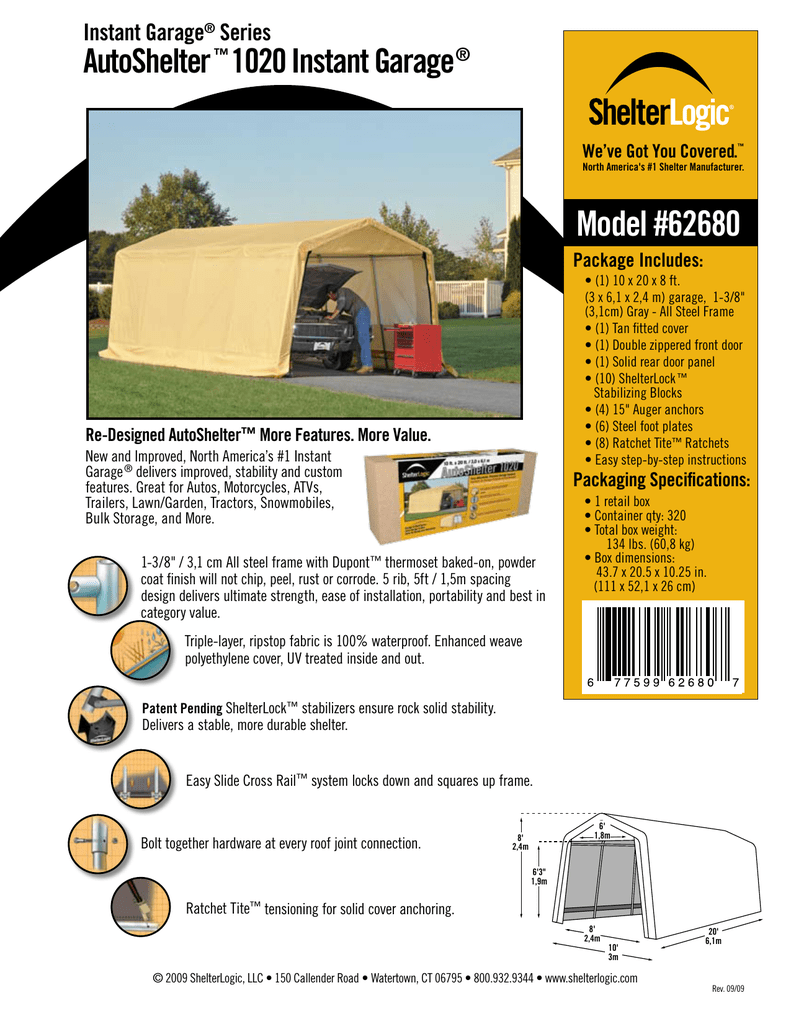Model #62680 AutoShelter 1020 Instant Garage Instant Garage | Manualzz