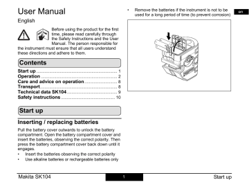 Makita SK104Z Self-Leveling Horizontal/Vertical Cross-Line Laser  Instruction manual | Manualzz