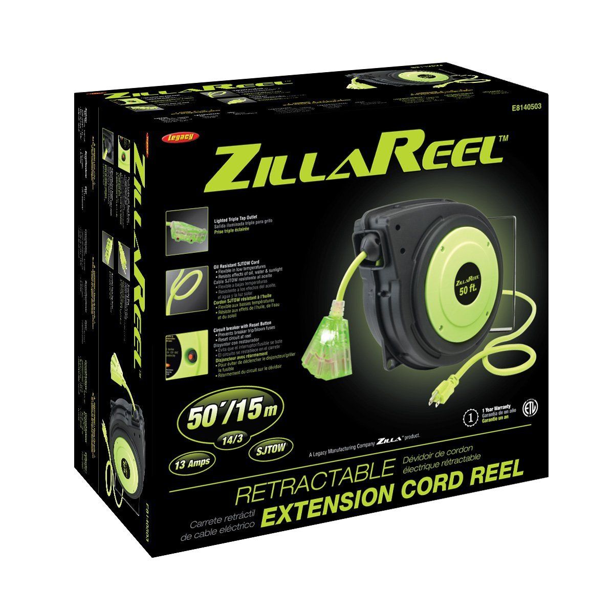 Amazon.com: Flexzilla ZillaReel 50 ft. Retractable Extension Cord Reel -  E8140503: Home Improvement | Extension cord, Retractable, Cord