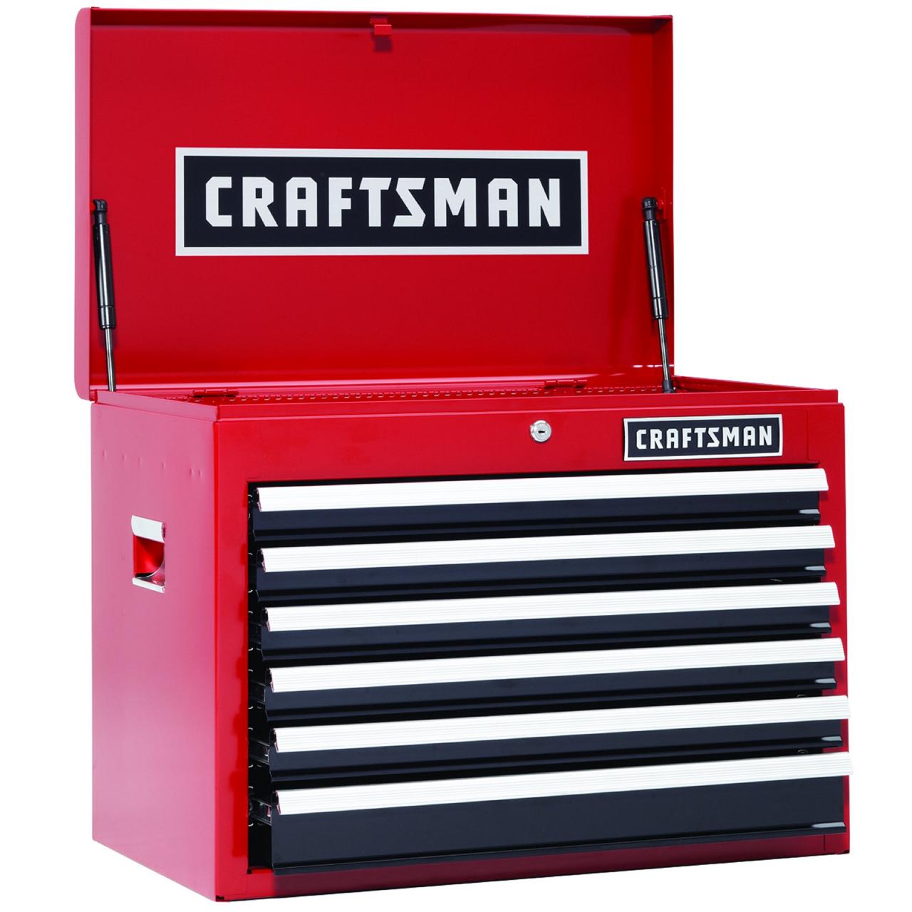 Craftsman 26 in. 6-Drawer Heavy-Duty Ball Bearing Top Chest - Red/Black