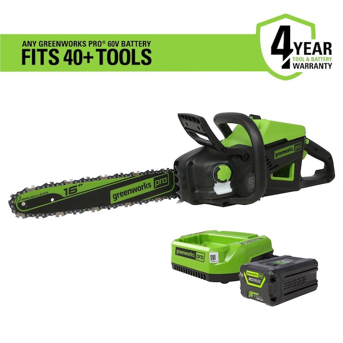 Greenworks Pro 60-Volt Max 16-in Brushless Cordless Electric Chainsaw ( Battery Included) in the Cordless Electric Chainsaws department at Lowes.com