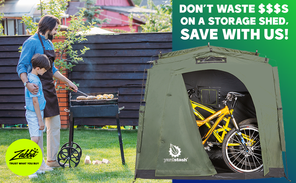 Buy YardStash 3 Sheds & Outdoor Storage - Heavy Duty, Portable, Space  Saving Bike Shed Tent - All Weather Tarpaulin Protects from Rain, Wind &  Snow w/ Bonus Carry Bag – Camping