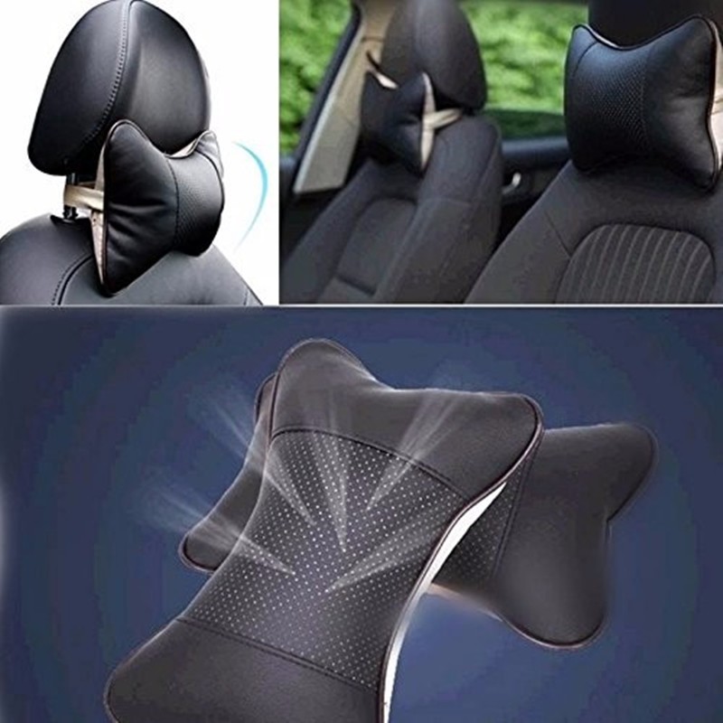 CAMTOA 2PCS Car Neck Pillow (Soft Version) Lovely Breathe Car Auto Head Neck  Rest Cushion Headrest Pillow Pad (Black)