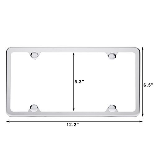 Ohuhu License Plate Frames, 2 Pcs 4 Holes Slim Stainless Steel Polish Mirror  License Plate Frame + Chrome Screw Caps