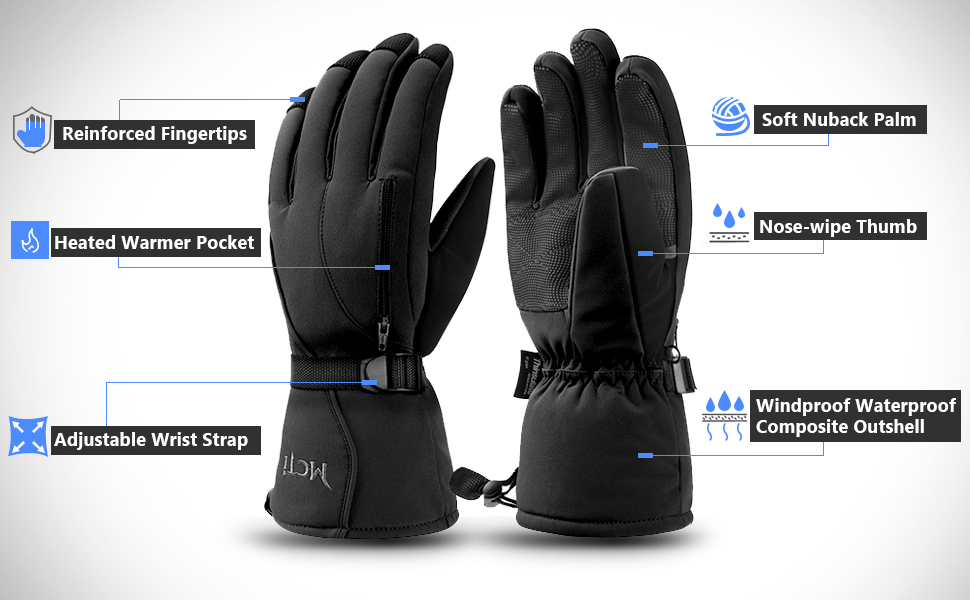 MCTi men's waterproof wind-proof thermal winter ski gloves for snowboards,  bicycles, skiing , black, X-Large : Amazon.co.uk: Fashion