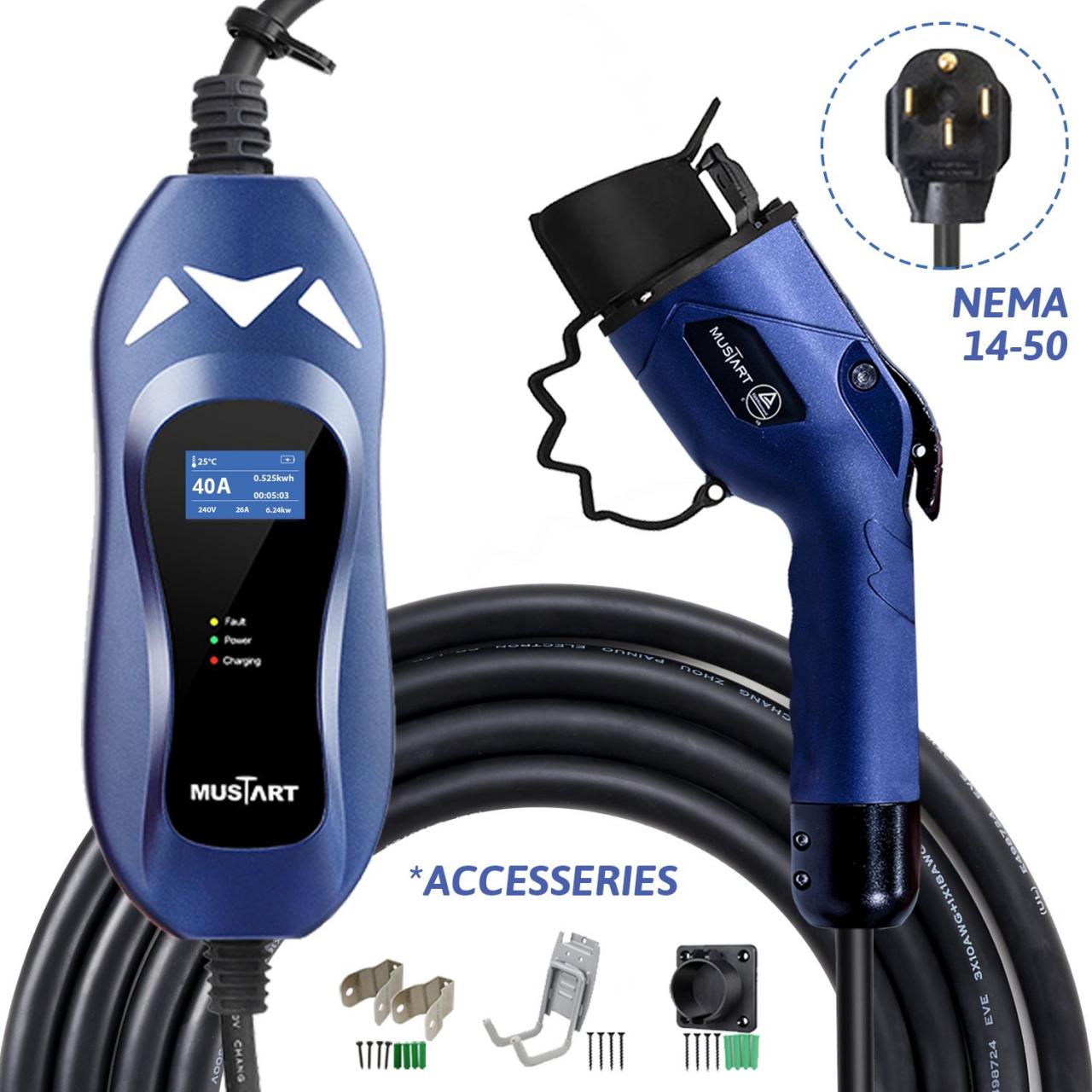 240 Volt, 25ft Cable, 32 Amp Electric Vehicle Charger Plug-in EV Charging  Station with NEMA