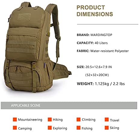 Mardingtop 40L Tactical Backpacks Molle Hiking daypacks for Camping Hiking  Military Traveling Motorcycle 40L-Khaki: Buy Online at Best Price in UAE -  Amazon.ae