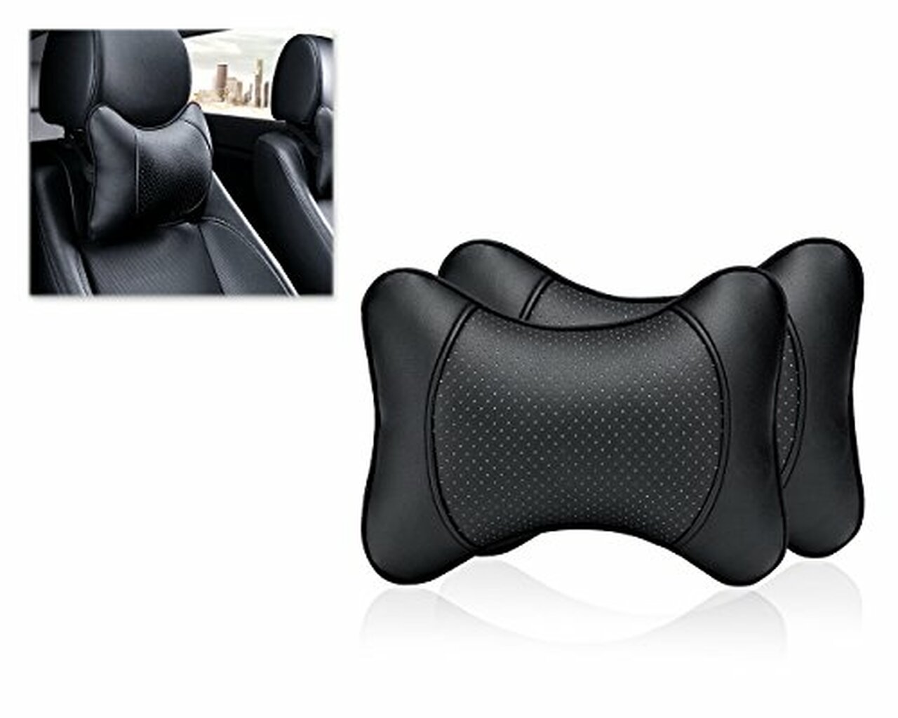 DISTINCTIVE STYLE Ace Select Car Neck Pillow 2 Pieces PU Leather Travel  Pillow for Head Rest Neck Support for Car Seat Black and Red DS Home &  Kitchen Bed Pillows & Positioners