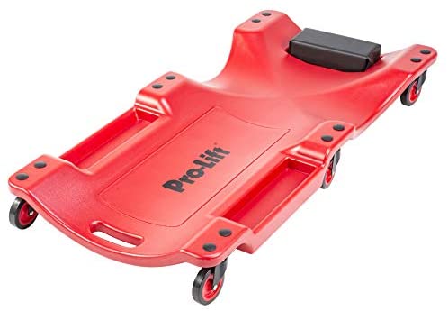 Pro Lift Mechanic Plastic Creeper 40 Inch - Blow Molded Ergonomic HDPE Body  with Padded Headrest & Dual Tool Trays - 350 Lbs Capacity Red