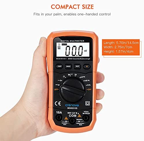Crenova MS8233D Auto-Ranging Digital Multimeter Home Measuring Tools with  Backlight LCD Display