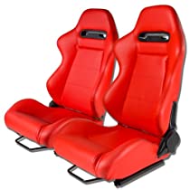 Cheapest Auto Dynasty Type-R Style Red Faux Leather Reclinable Sport Racing  Seats With Red Stitch Set of 2 - h6gdse4f