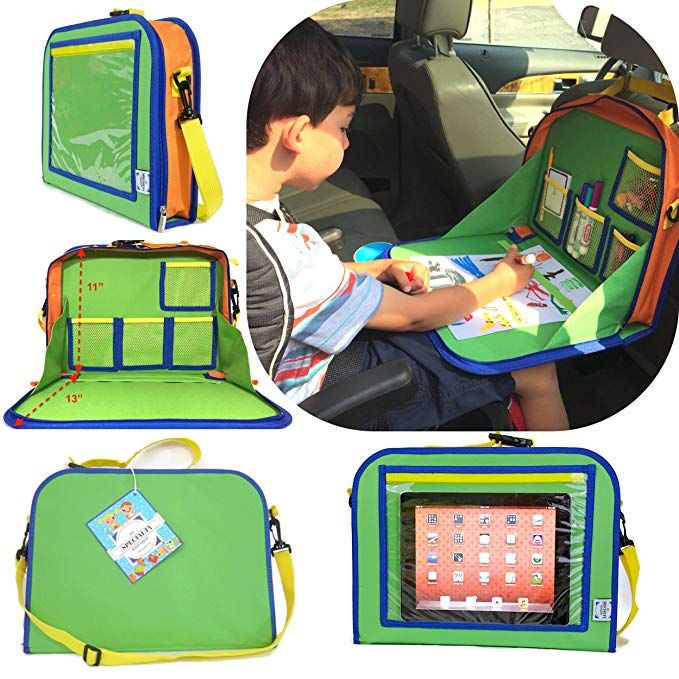 Amazon.com: Kids Backseat Organizer Holds Crayons Markers an iPad Kindle or  Other Tablet. Great for Road Tr… | Travel tray, Travel tray for kids, Backseat  organizer