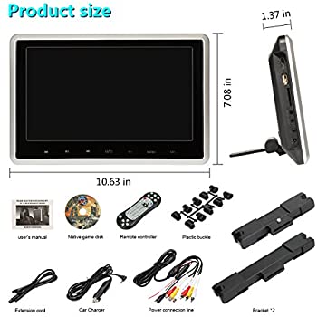 CarThree Car DVD Player 10.1 inch 1080P HD Headrest DVD Player with HDMI  Remote Control and IR Headphone DVD Player for Car Support DVD VCD CD SD  USB FM HDMI (Silver Rim) :