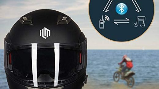 ILM Bluetooth Integrated Modular Flip up Full Face Motorcycle Helmet Sun  Shield 6 Riders Group Intercom Mp3 (M, Matte Black)