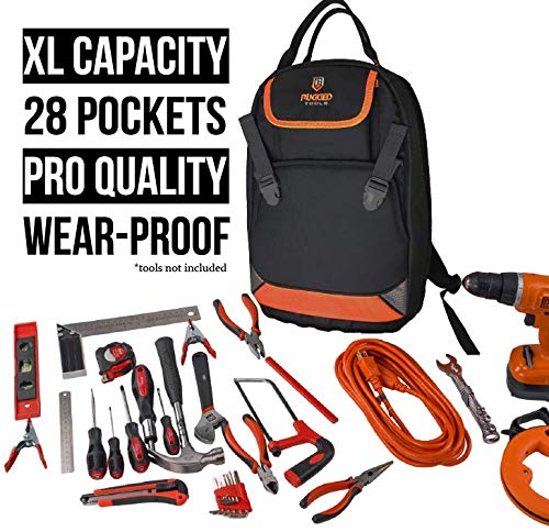 Rugged Tools Pro Tool Backpack - 40 Pocket Heavy Duty Jobsite Tool Bag  Perfect Storage & Organizer for a Contractor, Electrician, Plumber, HVAC,  Cable Repairman