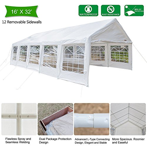 VINGLI 16' x 32' Heavy Duty Outdoor Domain Carport Canopy,Large Car Park  Sun Shelter Wedding Party Tent, with 12 Removable Sidewalls, Anti-UV  Protection Waterproof, Upgraded Steady Steel Panels, White- Buy Online in
