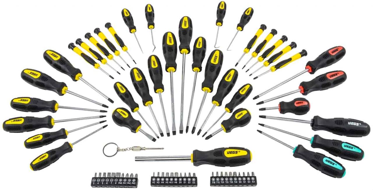 Garage Equipment & Tools Hand Tools JEGS 69-pc Magnetic Screwdriver set  Awls Torx Square Phillips Slotted Bits 80755