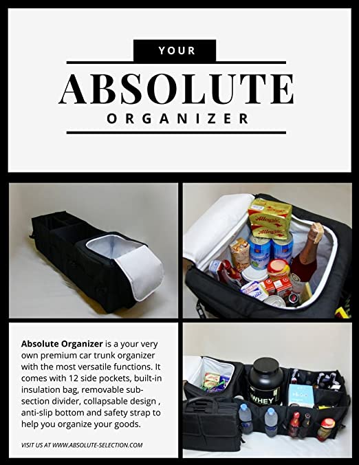 Absolute Untimate Car Trunk Organizer - Best for SUV, Vehicle, Truck, Auto,  Grocery, Home & Garage - With Premium Insulation Cooler Bag, 12 Pockets,  Adjustable Compartment : Amazon.co.uk: Automotive