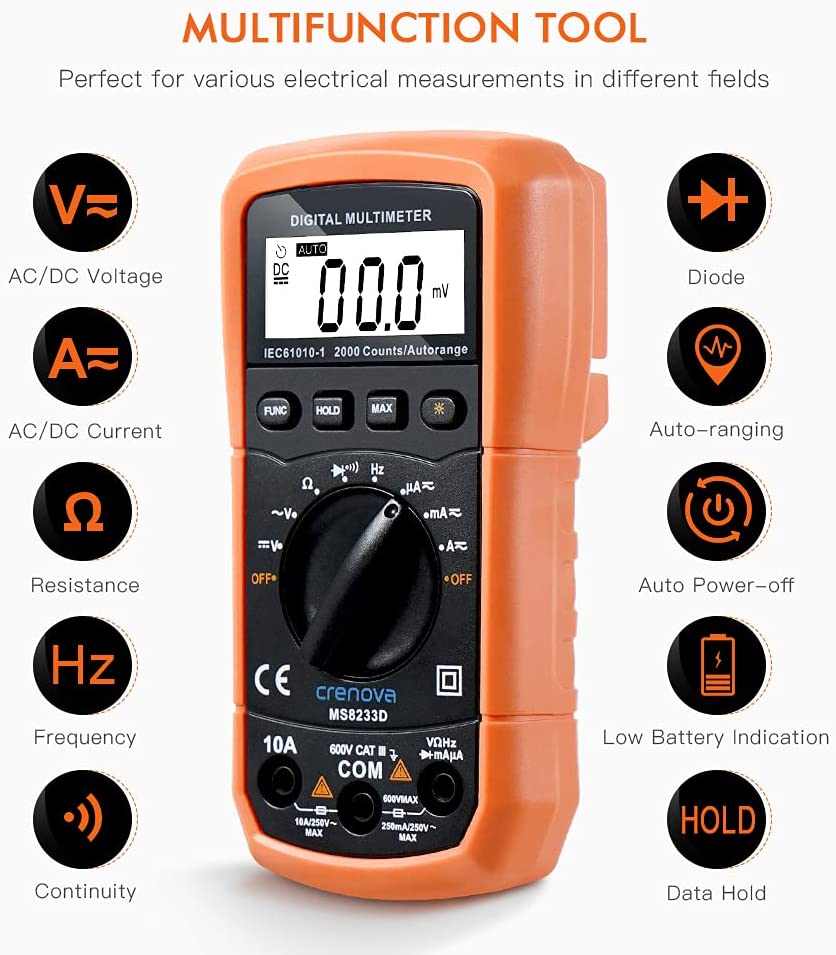 Buy Crenova MS8233D Auto-Ranging Digital Multimeter Home Measuring Tools  with Backlight LCD Display Online in Kazakhstan. B00KXX2OYY
