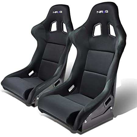 NRG FRP-310 Pair of Fiber Glass Bucket Style Racing Seat w/Adjustable  Mounting Bracket Black Safety Automotive