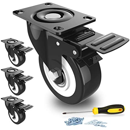 Buy bayite 4 Pack 1 Low Profile Casters Wheels Soft Rubber Swivel Caster  with 360 Degree Top Plate 100 lb Total Capacity for Set of 4 (2 with Brakes  & 2 Without) Online in Indonesia. B071GTK6NZ