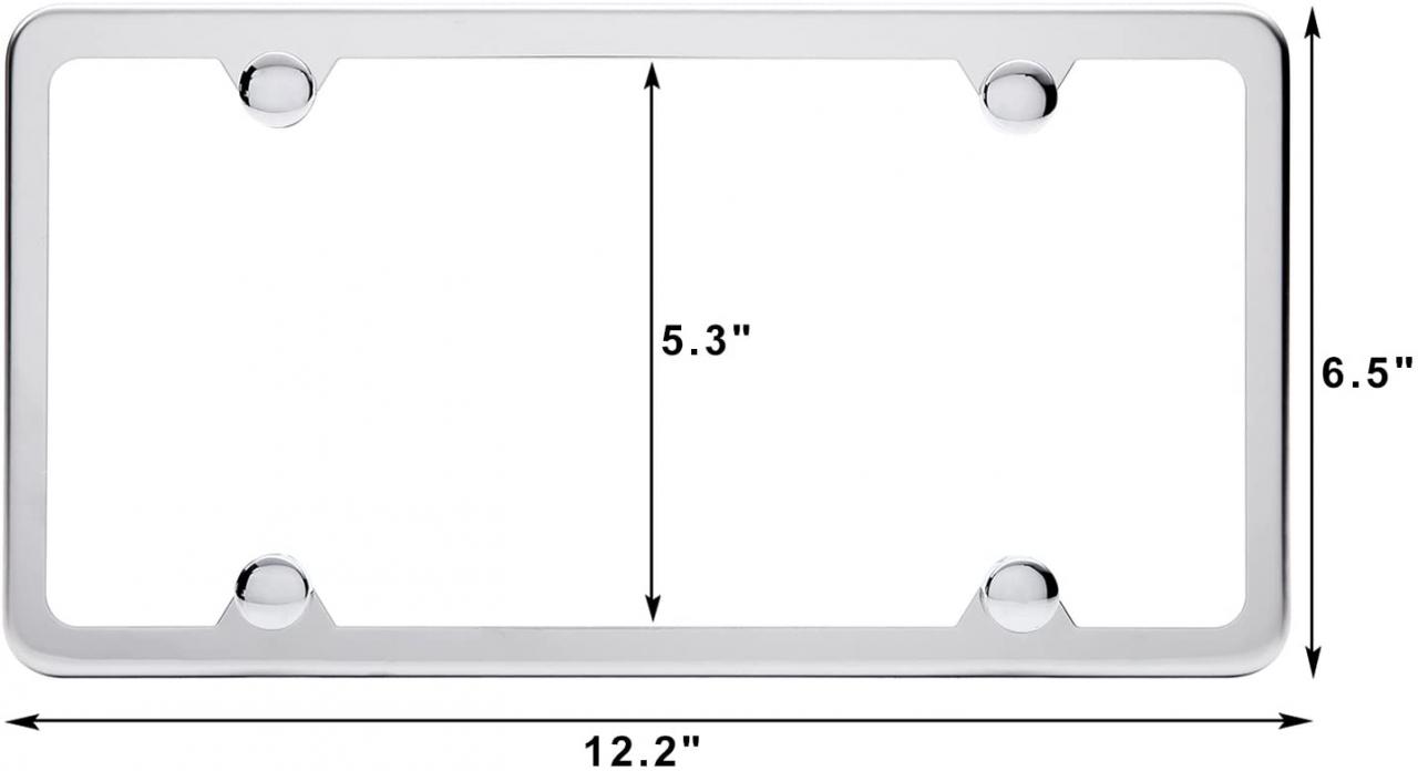 Ohuhu License Plate Frames, 2 Pcs 4 Holes Slim Stainless Steel Polish  Mirror License Plate Frame + Chrome Screw Caps