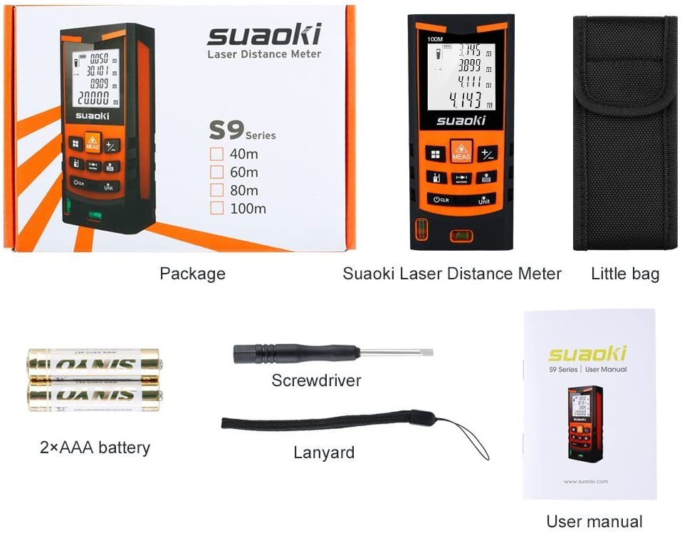 SUAOKI Laser Distance Meter (S9 100m) : Amazon.co.uk: DIY & Tools