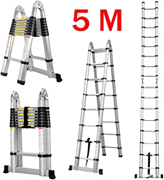 Finether 5M Telescopic Ladder: Aluminium Telescoping Extension Ladder  Multi-Purpose Folding A-Frame Step Ladder Portable 150 kg Load Capacity for  Home Loft Office : Amazon.co.uk: DIY & Tools