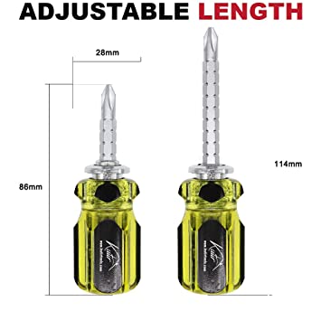 Stubby Screwdriver 2 SETS By Kutir - ADJUSTABLE LENGTH and REVERSIBLE DUAL  END, Slotted and Phillips Magnetic Tip - EASY TO USE Compact, Portable,  POCKET SIZE Small Tool - Short Craftsman Nut