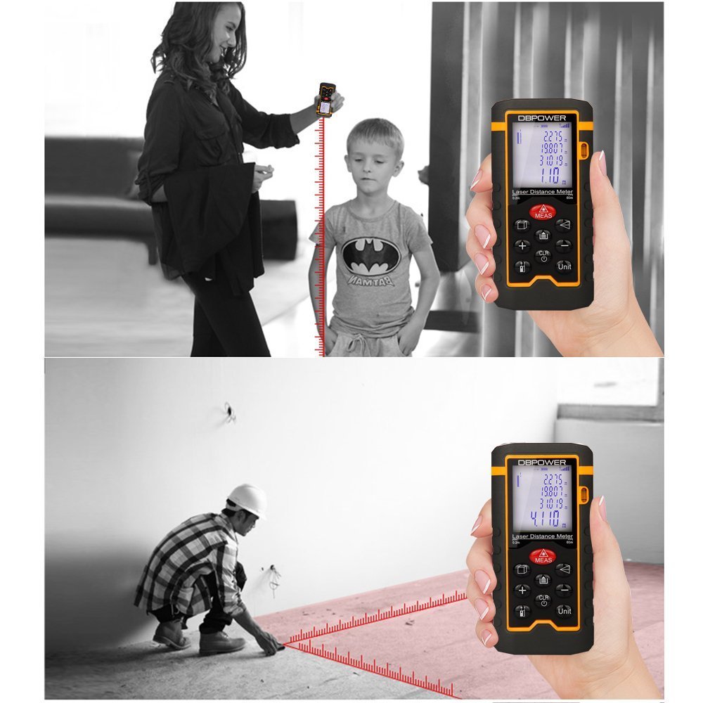 Laser Distance Meter with Backlit LCD Screen Single-distance Measurement/  Continuous Measurement/ Area/ Pythagorean Modes TD0425 DBPOWER Digital  Laser Measure 197FT/ 60M Laser Distance Meters Tools & Home Improvement