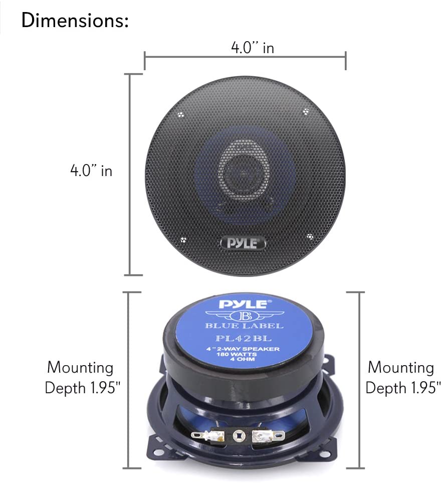 Buy 4 Car Sound Speaker (Pair) - Upgraded Blue Poly Injection Cone 2-Way  180 Watt Peak w/ Non-fatiguing Butyl Rubber Surround 110 - 20Khz Frequency  Response 4 Ohm & 3/4 ASV Voice