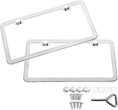 Buy Ohuhu License Plate Frames, 2 Pcs 4 Holes Slim Stainless Steel Polish  Mirror License Plate Frame + Chrome Screw Caps Online in Turkey. B01M25MOB7