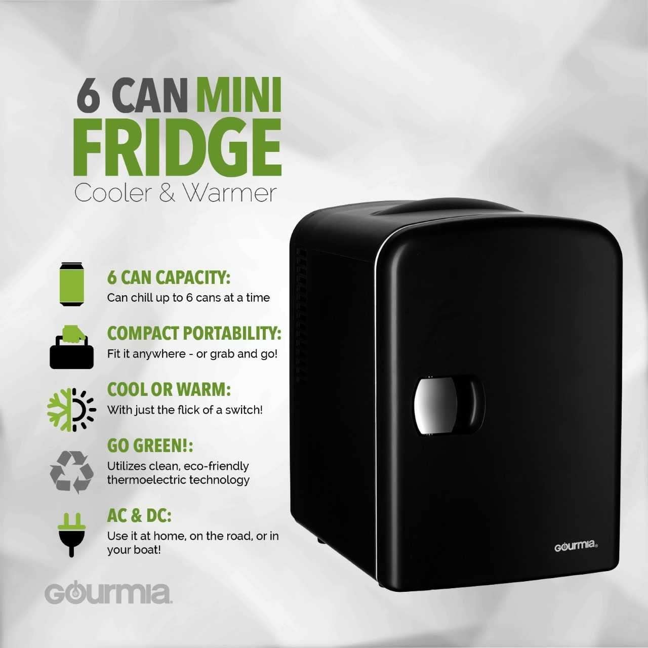 Mini Refrigerators, Gourmia GMF600 Portable 6 Can Mini Fridge Cooler and  Warmer for Home ,Office, Car or Boat AC & DC