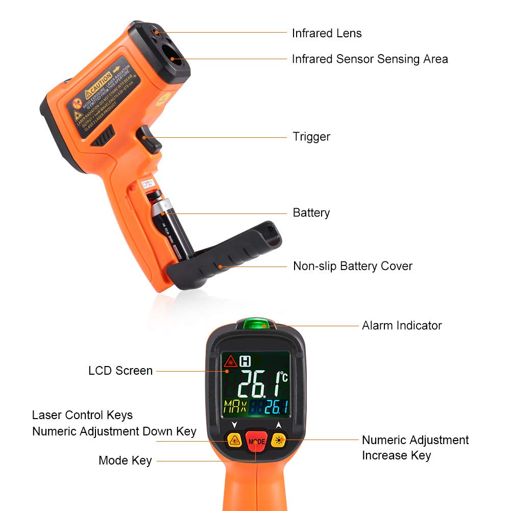 Buy Digital Laser Infrared Thermometer,ZOTO Non Contact Temperature Gun  Instant-Read -58℉ to 1022℉ with LED Display for Kitchen Cooking BBQ  Automotive and Industrial PM6530B Thermometer (Red) Online in Vietnam.  B08C9YGZX2