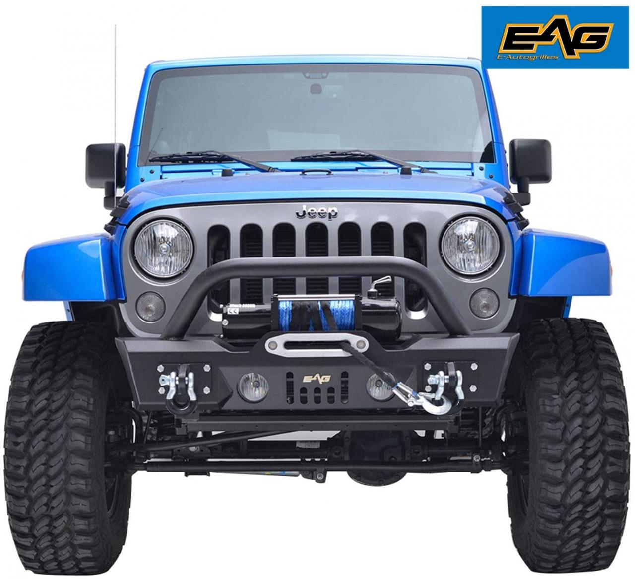 Buy EAG JJKFB003 Front Bumper Stubby with Fog Light Hole and Winch Plate  for 07-18 Jeep Wrangler JK Offroad Online in Vietnam. B00SKGHL6W