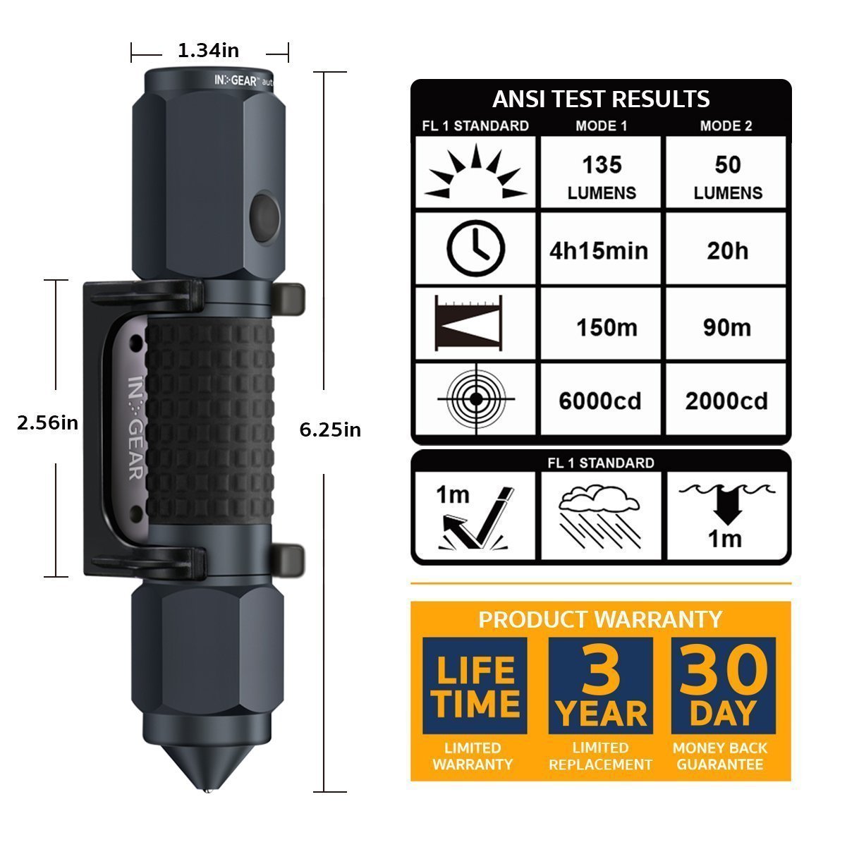 INGEAR autoXscape Tool with LED Flashlight/Life Hammer/Seatbelt Cutter. -  Aublivyan