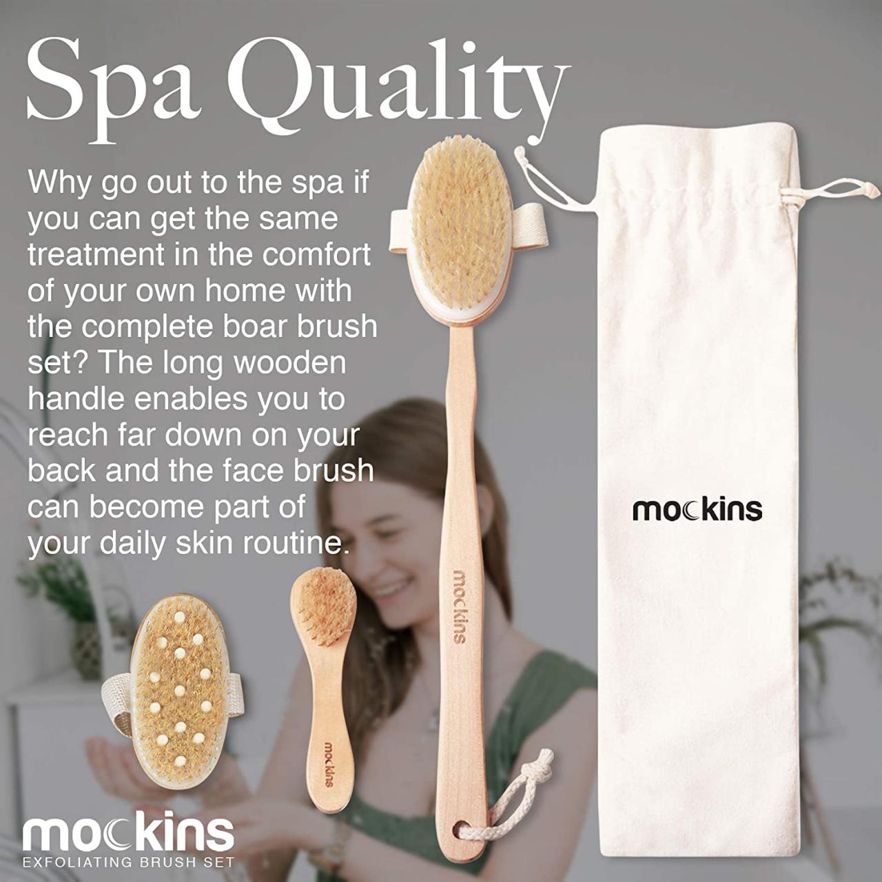 Buy mockins Natural Boar Body Brush Set with Detachable Cellulite Brush,  Long Wooden Handle for Dry Brushing and Face Brush | Perfect Kit to  Exfoliate and Alleviate - Perfect Gift for Mothers