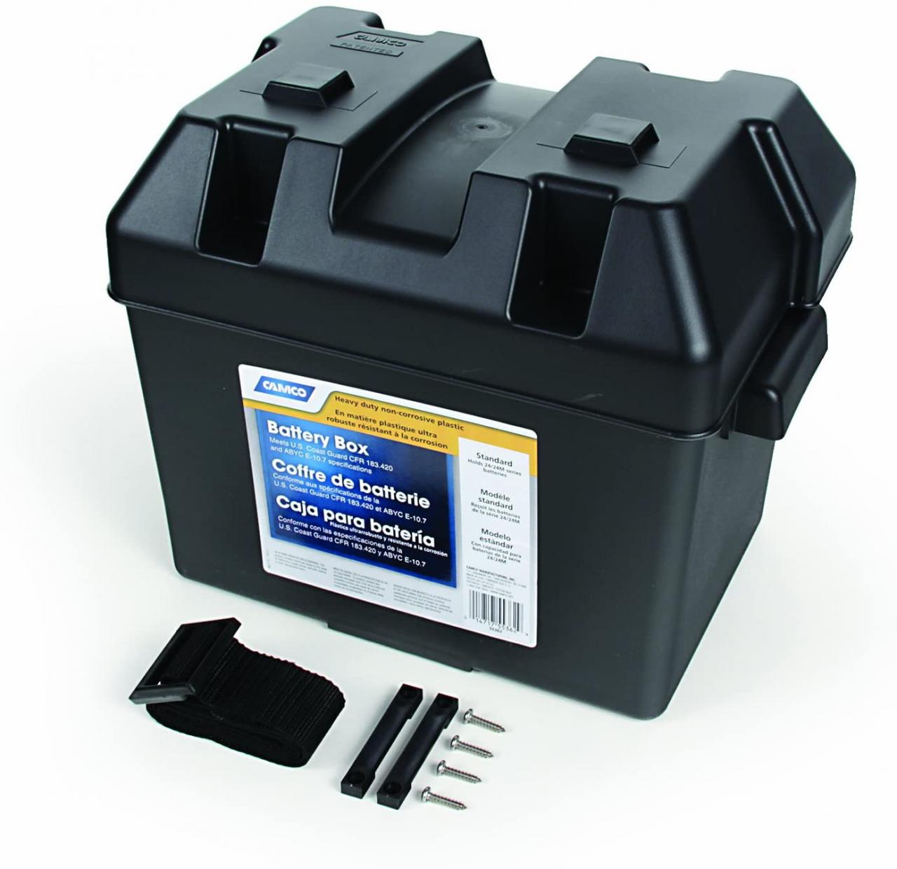 Buy Camco Heavy Duty Battery Box with Straps and Hardware - Group 24  |Safely Stores RV, Automotive, and Marine Batteries |Durable Anti-Corrosion  Material | Measures 7 ¼ x 10 ¾ x 8 - (55362) Online in Indonesia. B00EOX2OKS