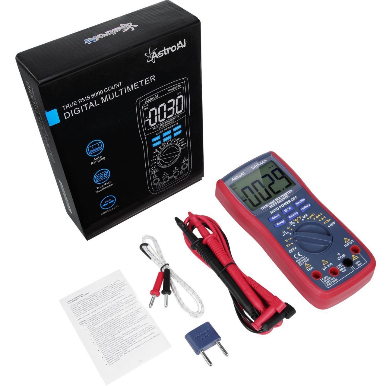Frequency; Tests Diodes Red WH5000A TRMS 6000 Counts Volt Meter Manual and  Auto Ranging; Measures Voltage Tester Current Transistors Resistance  Temperature Continuity AstroAI Digital Multimeter Multimeters Test, Measure  & Inspect