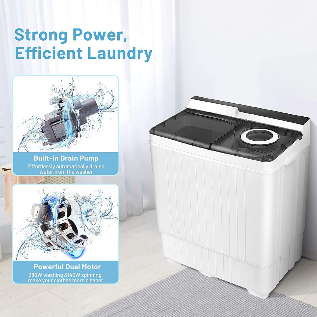 Buy Giantex Washing Machine Semi-automatic, Twin Tub Washer with Spin Dryer,  26lbs Capacity, Built-in Drain Pump, Portable Laundry Washer, Compact  Washing Machine for Apartment, Dorm and RV (White+Gray) Online in Vietnam.  B097KCMW45