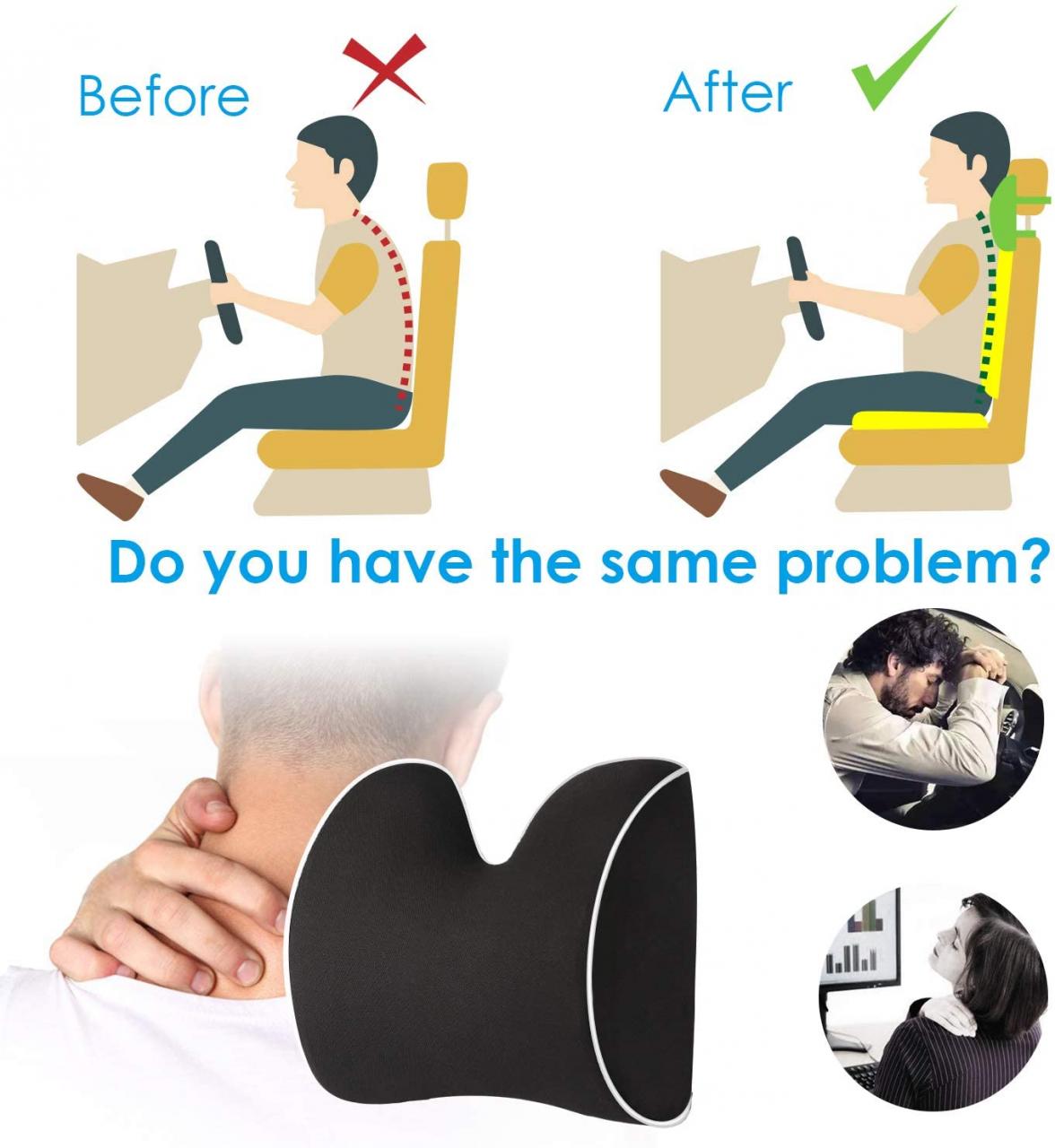 Feagar Car Seat Neck Pillow, Headrest Cushion for Neck Pain Relief&Cervical  Support with 2 Adjustable Straps and Washable Cover,100% Pure Memory Foam  and Ergonomic Design(Black Car Neck Pillow) : Amazon.co.uk: Home &