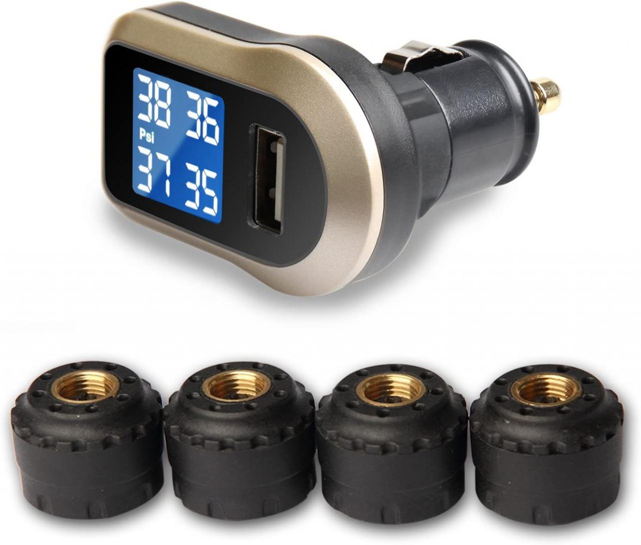 Buy Vesafe Wireless Tire Pressure Monitoring System (TPMS), with 4 External  Cap sensors. (Cigarette Lighter Plug with 2A Charging) (Color) Online in  Vietnam. B01LA90R6Q