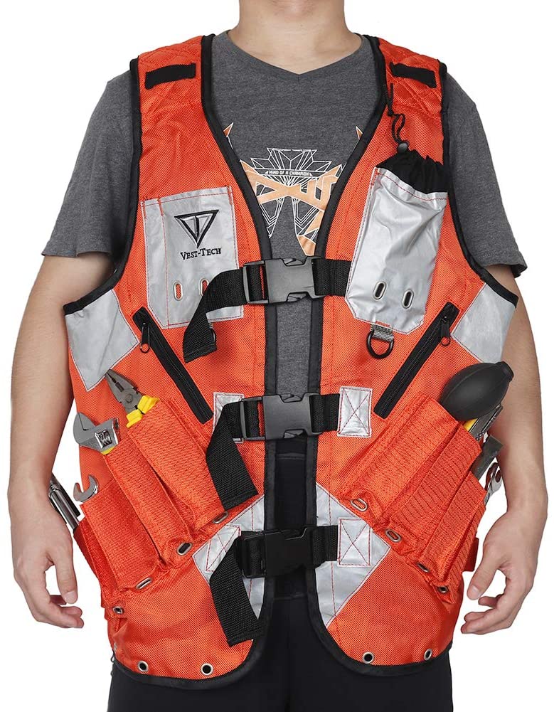 High Visibility Tool Vest with Built in Hydration Pouch,Electrician Safety  Vest,Tool Vest for Carpenters and Surveyors(Orange/Black) : Amazon.co.uk:  DIY & Tools