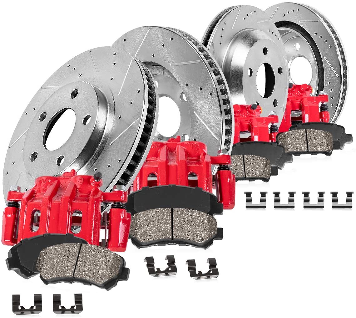Buy Callahan CCK03690 [4] FRONT + REAR Premium Red Calipers + [4]  Drilled/Slotted Rotors + Ceramic Brake Pads + Hardware Kit Online in  Turkey. B07943ZWGW