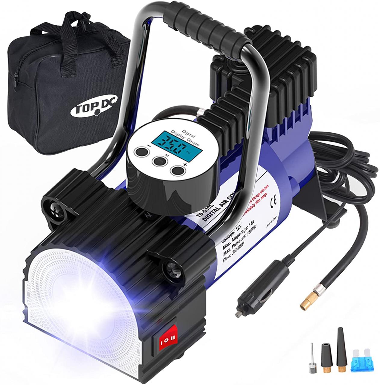 Buy TOPDC Air Compressor Tire Inflator, 12V DC Digital Tire Inflator with  LED Light for Car, Bicycle, Motorcycle, Basketball and Other Online in  Vietnam. B0834LLXDK