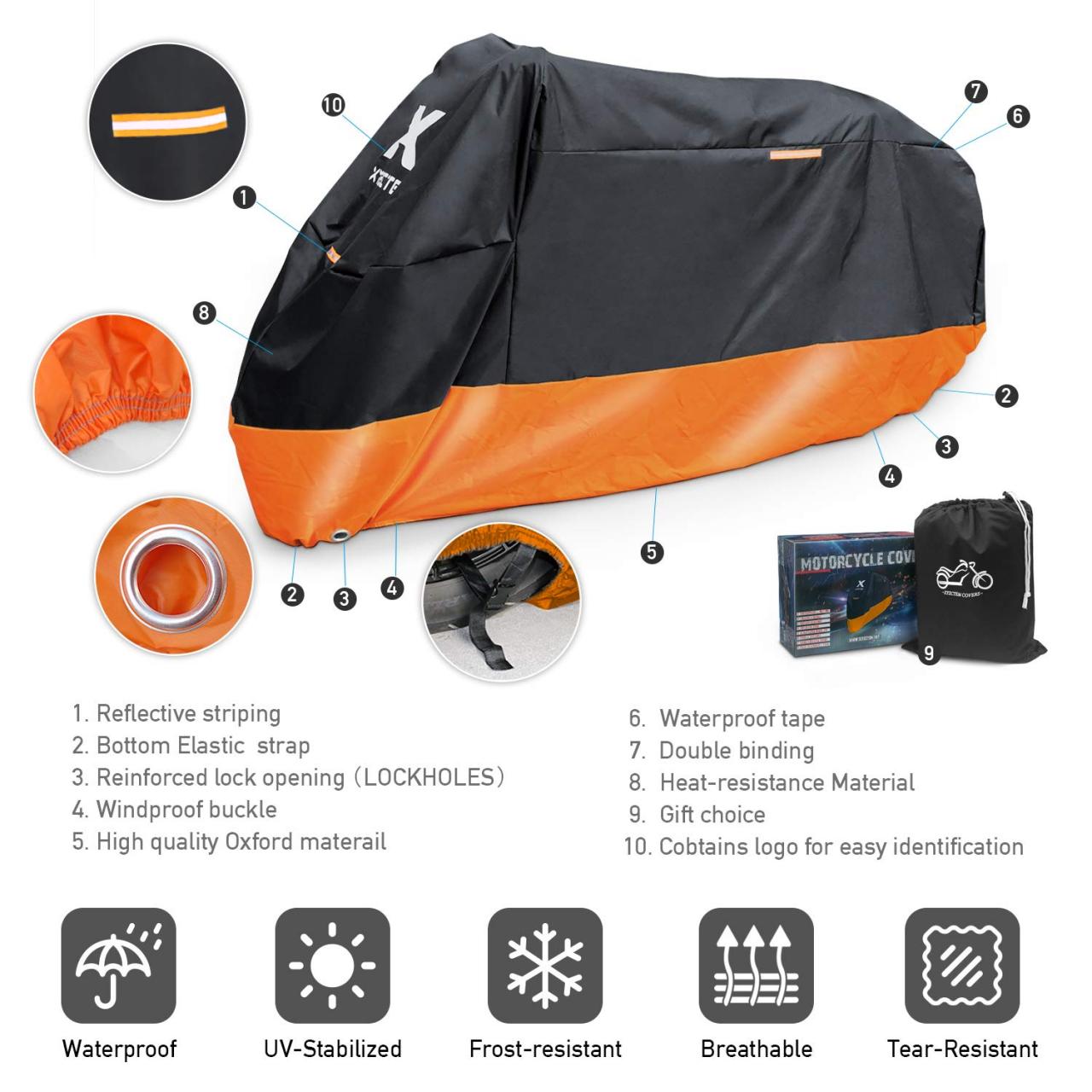 Buy XYZCTEM Motorcycle Cover – All Season Waterproof Outdoor Protection –  Precision Fit up to 108 Inch Tour Bikes, Choppers and Cruisers – Protect  Against Dust, Debris, Rain and Weather(XXL,Black& Orange) Online