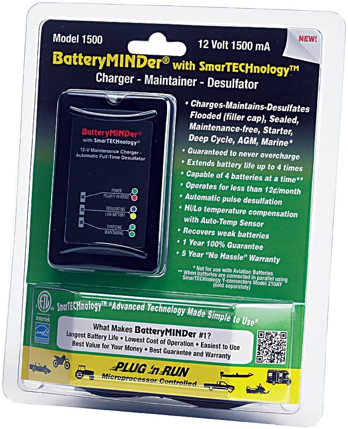 Buy BatteryMINDer 1500: 12 Volt-1.5 AMP Battery Charger, Battery  Maintainer, and Battery Desulfator with SmartTECHnology - Designed for  Cars, Trucks, Boats, Motorcycles, Snowmobiles, Jet Skis, Golf Carts Online  in Hungary. B01L28E5L8