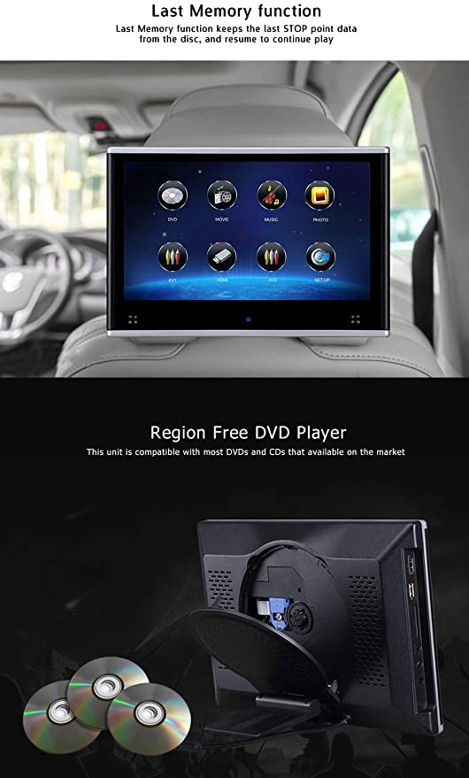 AUTOWINGS Dual Car Headrest DVD Player Video Monitor with USB SD Games 2 IR  Headphones Vehicle SUV MPV Backseat Mount Entertainment for Kids 10.1 inch  Portable Universal (Touchscreen) : Amazon.co.uk: Electronics &