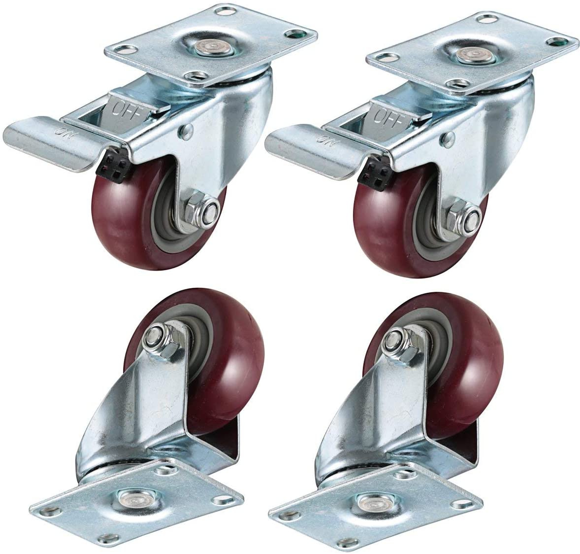 online sales bayite 4 Pack 3 Heavy Duty Caster Wheels Polyurethane PU  Swivel Casters with 360 Degree Top Plate 500lb Total Capacity for Set of 4  (2 with Brakes& 2 without) Red new listing -cengizakturk.com