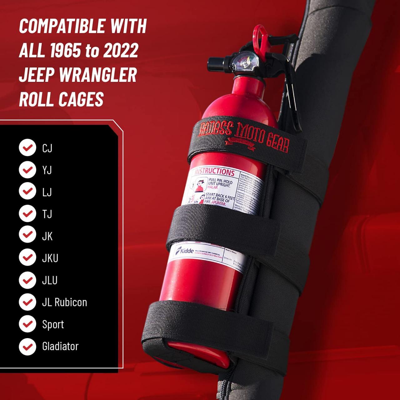 Buy Badass Moto Fire Extinguisher Mount - Compatible with Jeep Wrangler  1965-2021 JK JKU JL TJ CJ Roll Bars - Easy No Tool 1 Minute Install - Fire  Extinguisher Mounts & Brackets